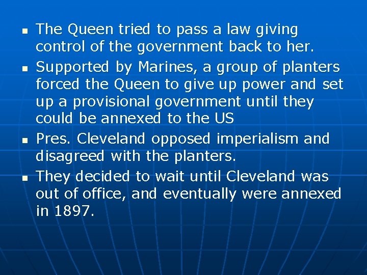n n The Queen tried to pass a law giving control of the government