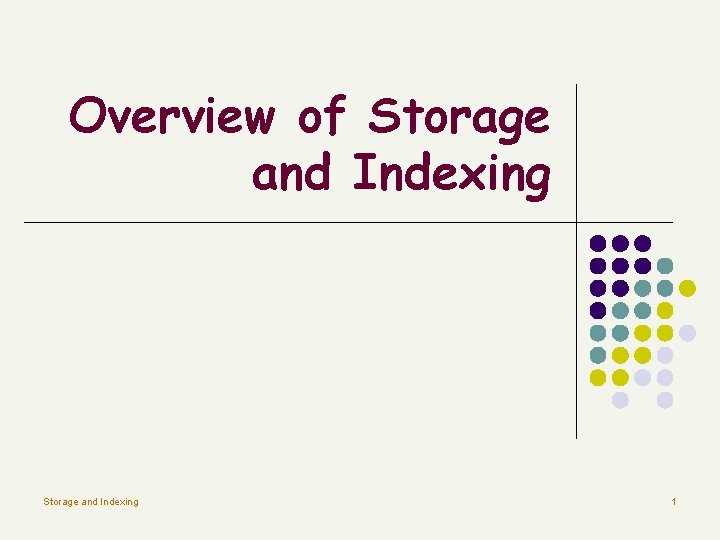 Overview of Storage and Indexing 1 