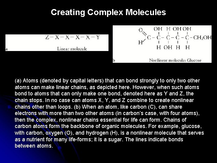 Creating Complex Molecules (a) Atoms (denoted by capital letters) that can bond strongly to