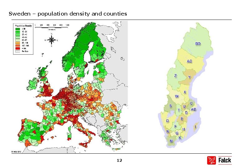 Sweden – population density and counties 12 