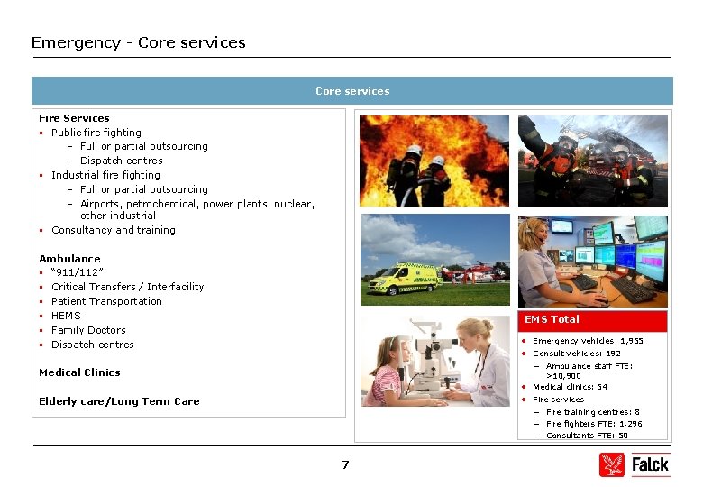 Emergency - Core services Fire Services § Public fire fighting – Full or partial