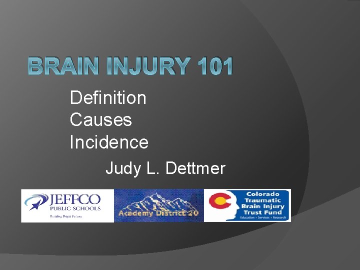 BRAIN INJURY 101 Definition Causes Incidence Judy L. Dettmer 