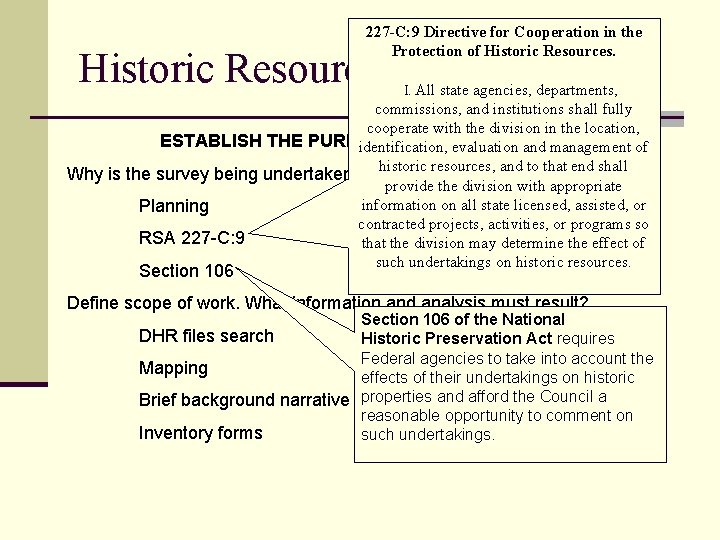 227 -C: 9 Directive for Cooperation in the Protection of Historic Resources Survey I.