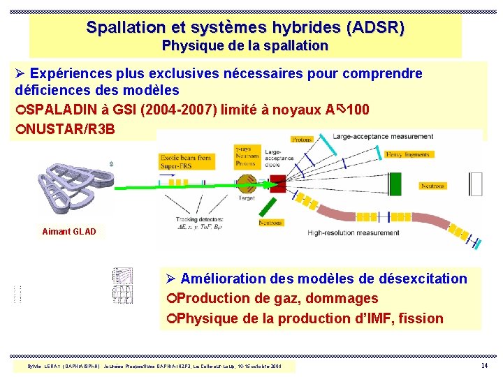 Spallation et systèmes hybrides (ADSR) Physique de la spallation Ø Expériences plus exclusives nécessaires