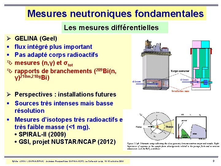 Mesures neutroniques fondamentales Les mesures différentielles Ø GELINA (Geel) § flux intégré plus important