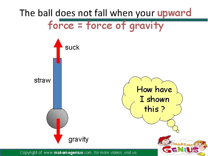 The ball does not fall when your upward force = force of gravity suck The ball does not fall when your upward force = force of gravity suck