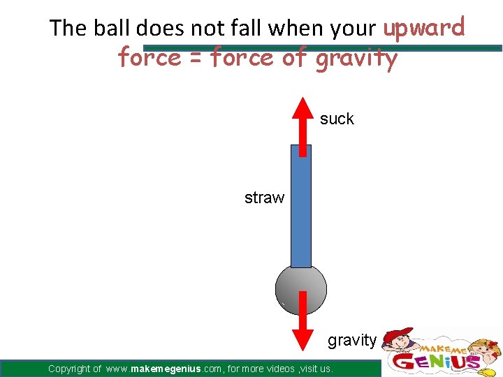 The ball does not fall when your upward force = force of gravity suck The ball does not fall when your upward force = force of gravity suck