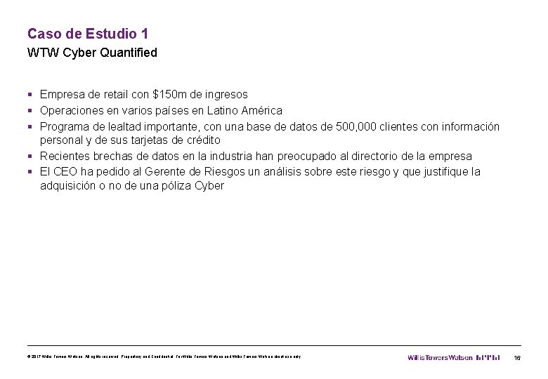 Caso de Estudio 1 WTW Cyber Quantified § Empresa de retail con $150 m