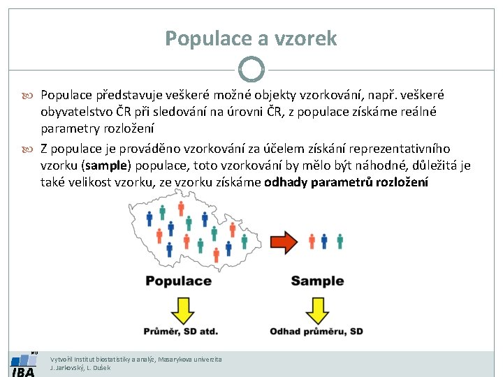 Populace a vzorek Populace představuje veškeré možné objekty vzorkování, např. veškeré obyvatelstvo ČR při