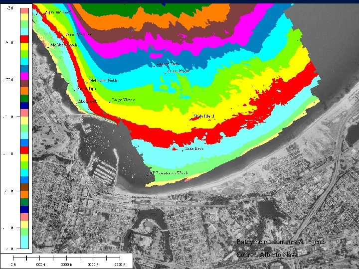 Bathymetric contours & legend Source: Alberto Nava 