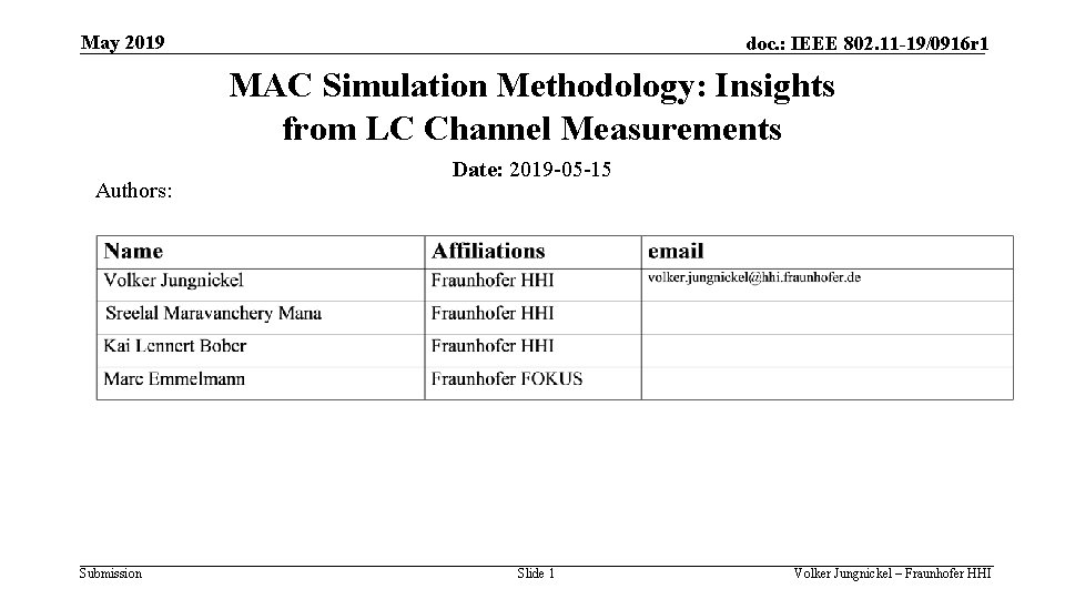 May 2019 doc. : IEEE 802. 11 -19/0916 r 1 MAC Simulation Methodology: Insights