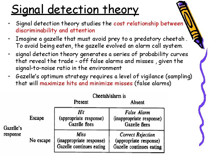 Signal detection theory • Signal detection theory studies the cost relationship between discriminability and