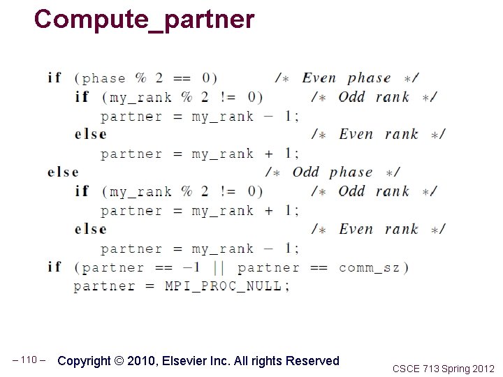 Compute_partner – 110 – Copyright © 2010, Elsevier Inc. All rights Reserved CSCE 713