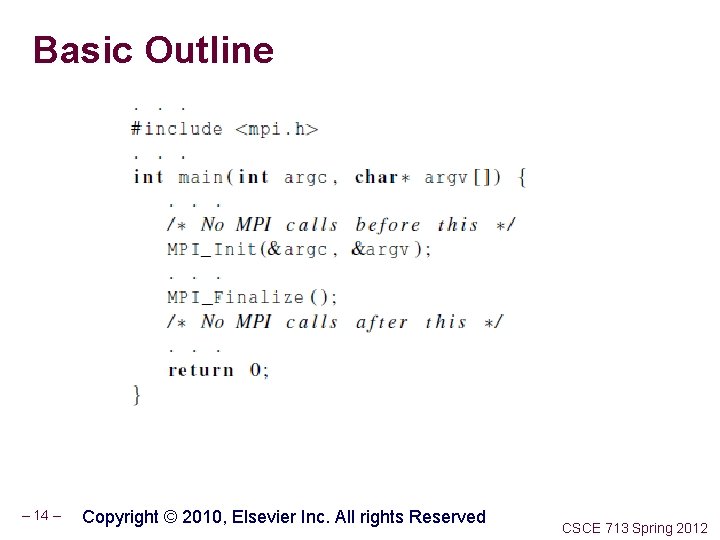 Basic Outline – 14 – Copyright © 2010, Elsevier Inc. All rights Reserved CSCE