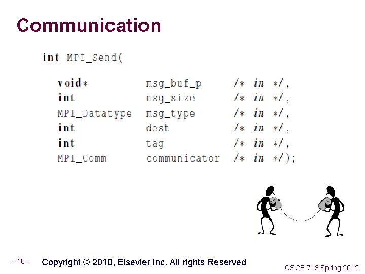 Communication – 18 – Copyright © 2010, Elsevier Inc. All rights Reserved CSCE 713