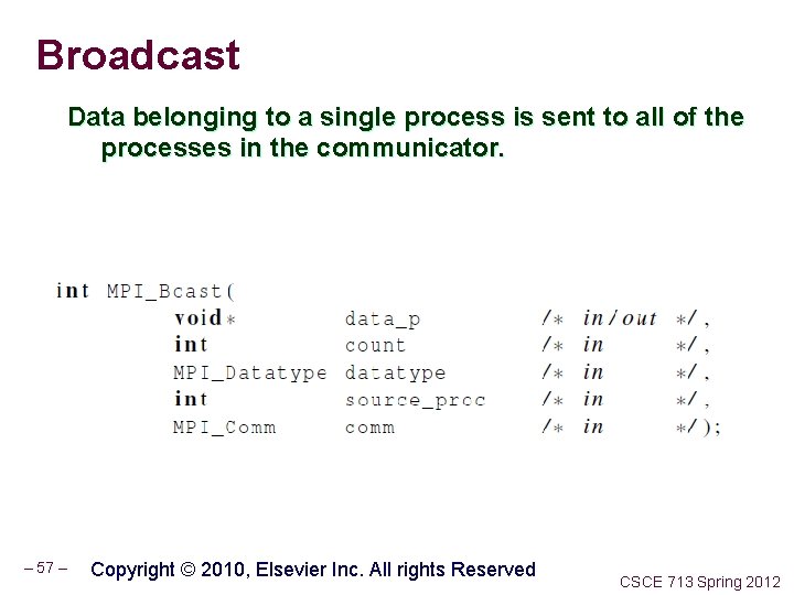 Broadcast Data belonging to a single process is sent to all of the processes