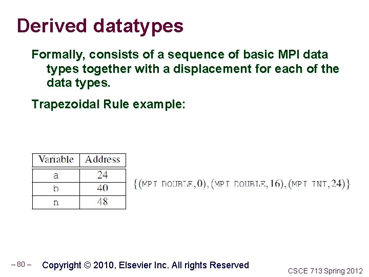 Derived datatypes Formally, consists of a sequence of basic MPI data types together with