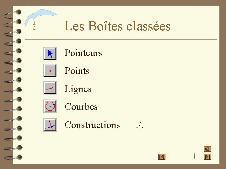 Les Boîtes classées 1 0 4 Pointeurs 4 Points 4 Lignes 4 Courbes 4