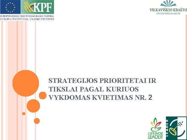 STRATEGIJOS PRIORITETAI IR TIKSLAI PAGAL KURIUOS VYKDOMAS KVIETIMAS NR. 2 