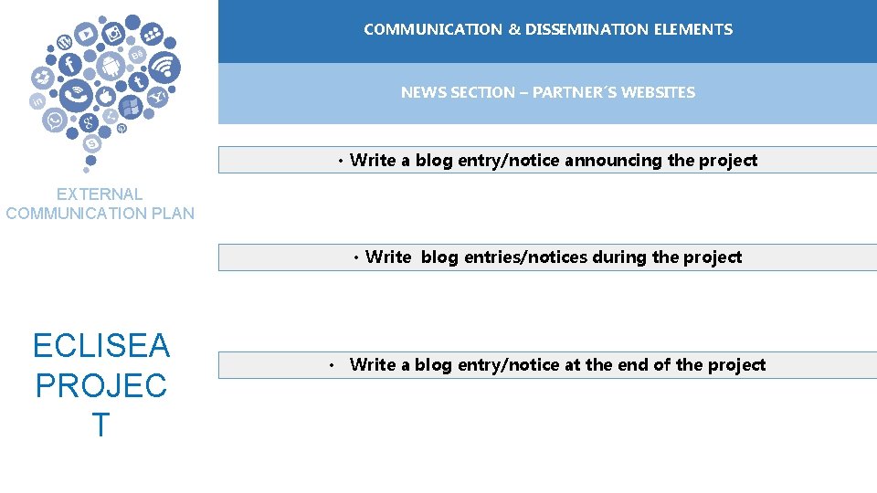 COMMUNICATION &DE DISSEMINATION ELEMENTS ELEMENTOS COMUNICACIÓN NEWS SECTION – PARTNER´S WEBSITES • Write a