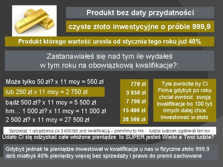 Produkt bez daty przydatności czyste złoto inwestycyjne o próbie 999, 9 Produkt którego wartość