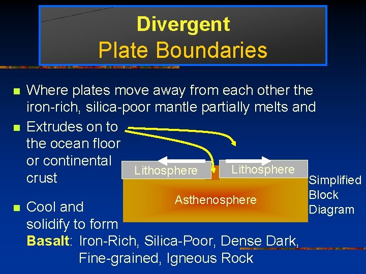 Divergent Plate Boundaries n n n Where plates move away from each other the