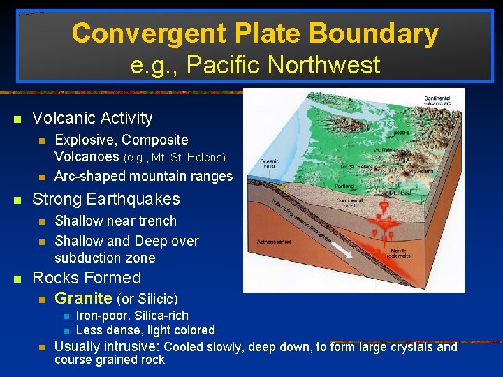 Convergent Plate Boundary e. g. , Pacific Northwest n Volcanic Activity n n n