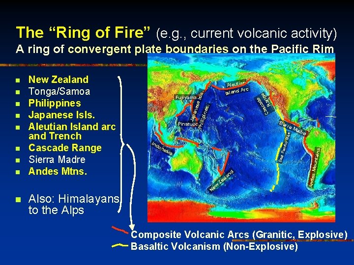 The “Ring of Fire” (e. g. , current volcanic activity) sls. nes. se I