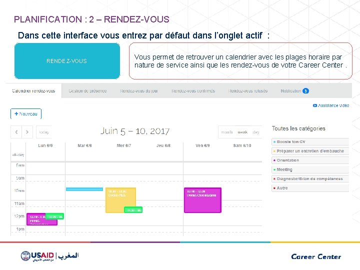 PLANIFICATION : 2 – RENDEZ-VOUS Dans cette interface vous entrez par défaut dans l’onglet