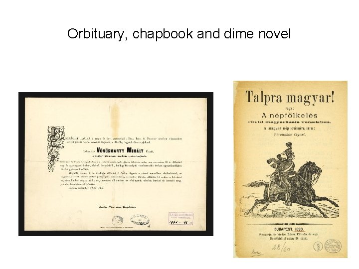 Orbituary, chapbook and dime novel 