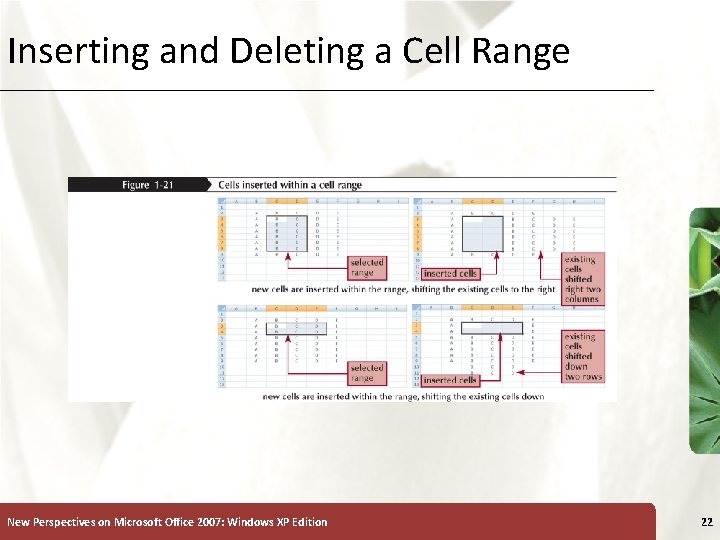 Inserting and Deleting a Cell Range New Perspectives on Microsoft Office 2007: Windows XP