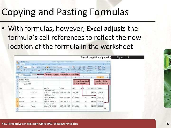 Copying and Pasting Formulas XP • With formulas, however, Excel adjusts the formula’s cell