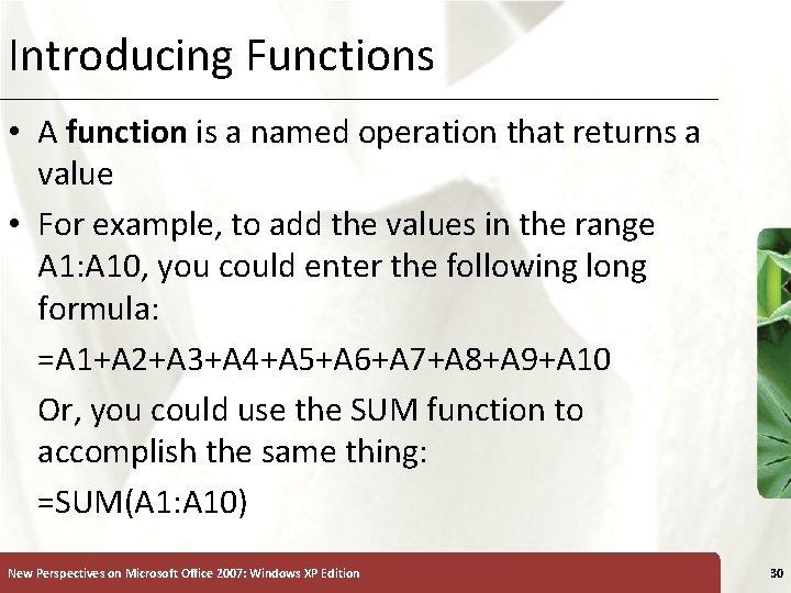 Introducing Functions XP • A function is a named operation that returns a value