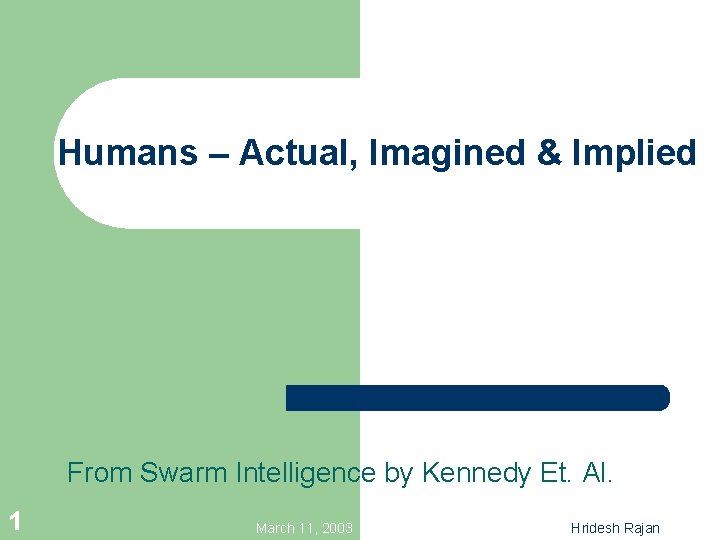 Humans – Actual, Imagined & Implied From Swarm Intelligence by Kennedy Et. Al. 1