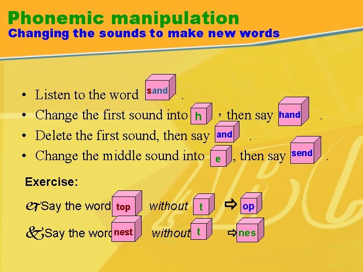 Phonemic manipulation Changing the sounds to make new words • • Listen to the Phonemic manipulation Changing the sounds to make new words • • Listen to the