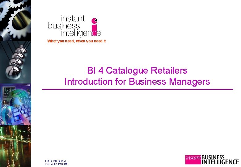 What you need, when you need it BI 4 Catalogue Retailers Introduction for Business