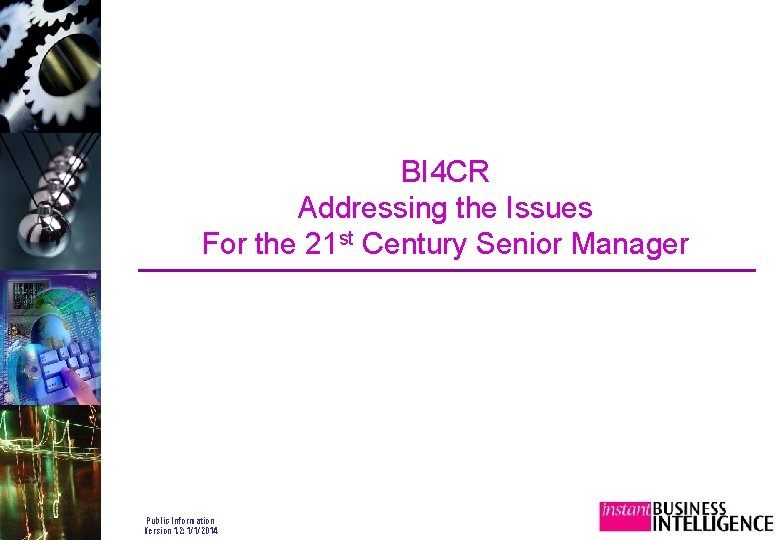 BI 4 CR Addressing the Issues For the 21 st Century Senior Manager Public