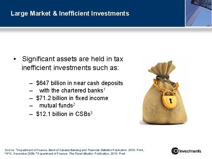 Large Market & Inefficient Investments • Significant assets are held in tax inefficient investments