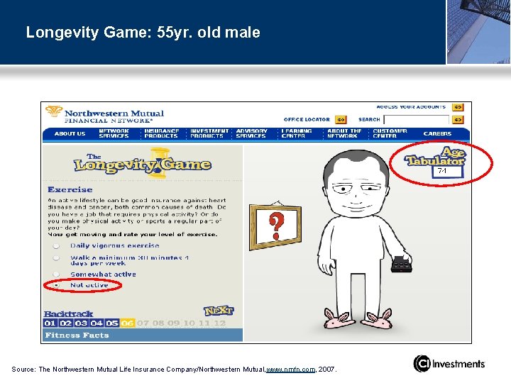 Longevity Game: 55 yr. old male Source: The Northwestern Mutual Life Insurance Company/Northwestern Mutual,