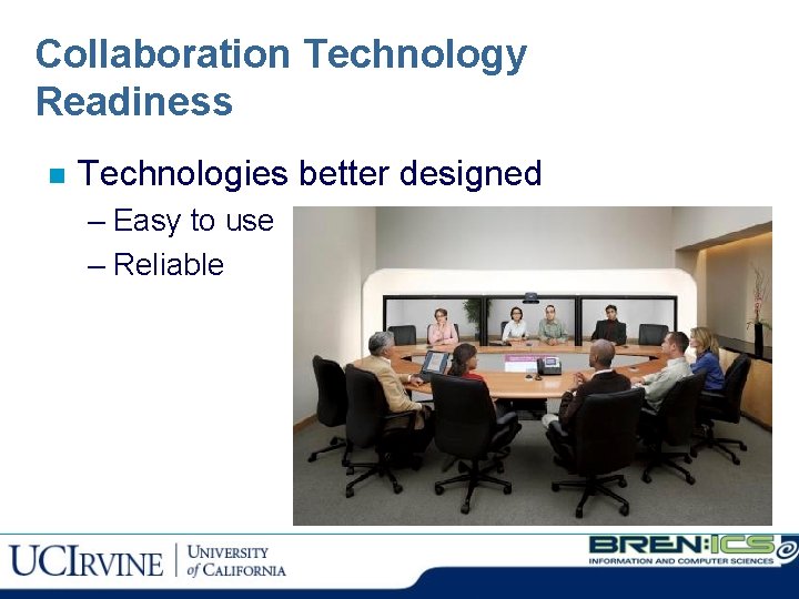 Collaboration Technology Readiness n Technologies better designed – Easy to use – Reliable 