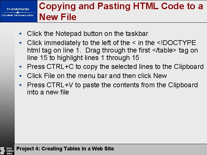 Copying and Pasting HTML Code to a New File • Click the Notepad button Copying and Pasting HTML Code to a New File • Click the Notepad button