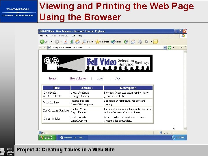 Viewing and Printing the Web Page Using the Browser Project 4: Creating Tables in Viewing and Printing the Web Page Using the Browser Project 4: Creating Tables in