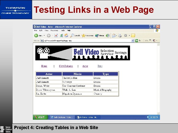 Testing Links in a Web Page Project 4: Creating Tables in a Web Site Testing Links in a Web Page Project 4: Creating Tables in a Web Site