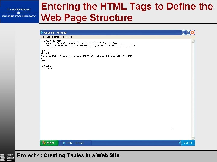 Entering the HTML Tags to Define the Web Page Structure Project 4: Creating Tables Entering the HTML Tags to Define the Web Page Structure Project 4: Creating Tables