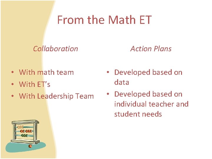 From the Math ET Collaboration • With math team • With ET’s • With