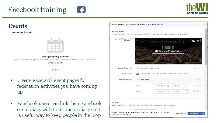 Facebook training Events • Create Facebook event pages for federation activities you have coming