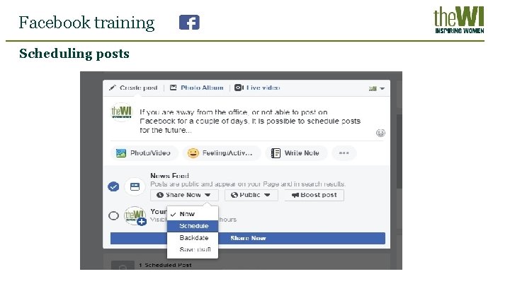 Facebook training Scheduling posts 