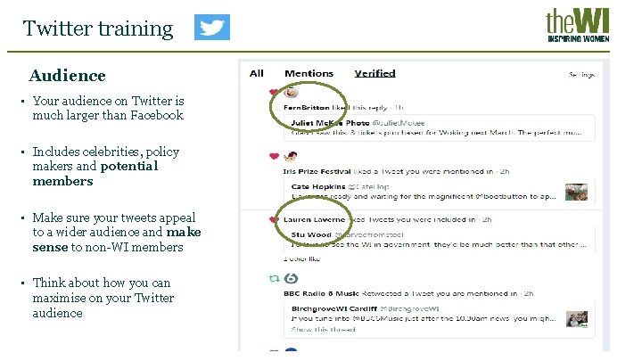 Twitter training Audience • Your audience on Twitter is much larger than Facebook •