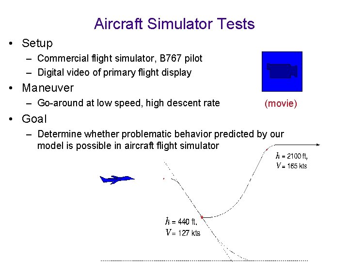 Aircraft Simulator Tests • Setup – Commercial flight simulator, B 767 pilot – Digital