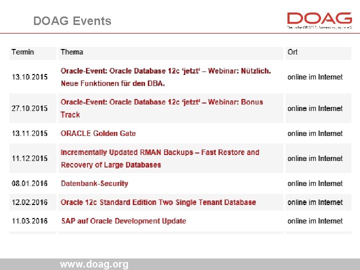 DOAG Events www. doag. org 